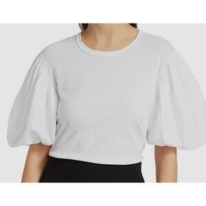 A.L.C. Women's White Cassandra Puff Sleeve Cotton T-Shirt Top Size S